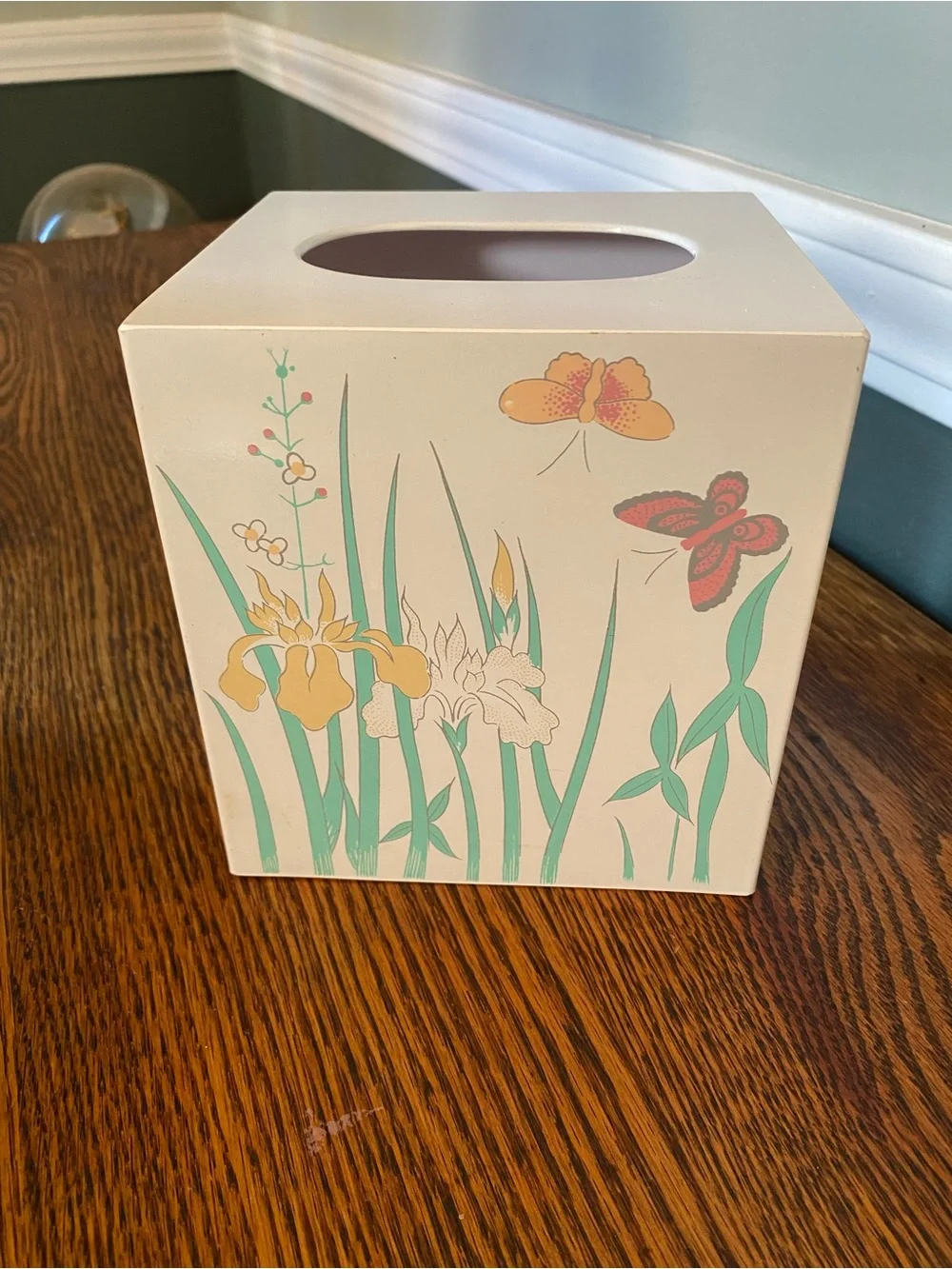 Vintage 1980s Tissue Box Cover Pastel Flowers Butterflies Jakson Japan